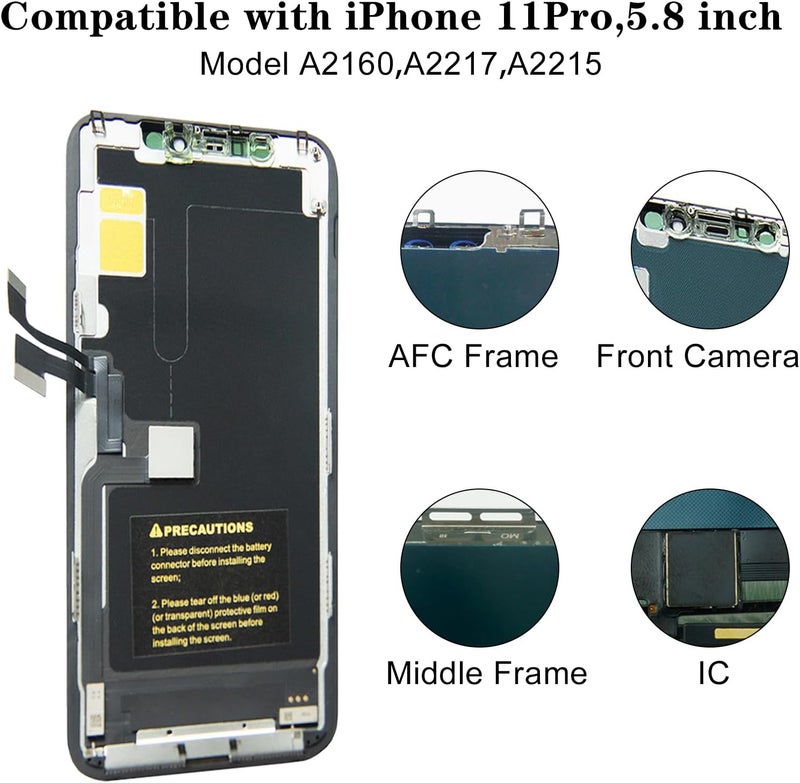 EFAITHFIX Store for iPhone 11 Pro Screen Replacement OLED [NOT LCD] 5.8 Inch Display 3D Touch Screen Frame Assembly Full HD Digitizer Compatible with Model A2160,A2215,A2217 with Waterproof Adhesive,No Tool - Image 3