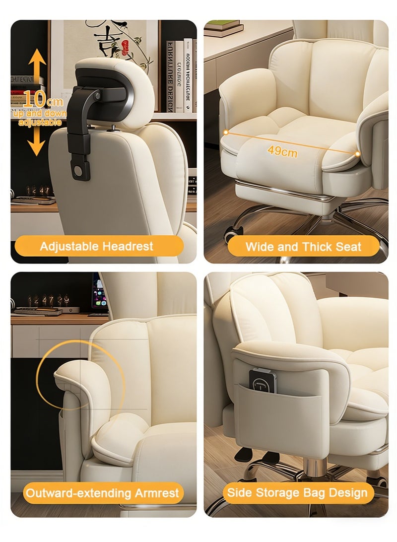 TAPIT Luxury Soft-Padded Gaming Chair - Swivel Office Chair for Home, Height-Adjustable Computer Desk Chair, Ergonomic Reclining Computer Chair with Headrest, Footrest & Side Storage Bag (White) - Image 5