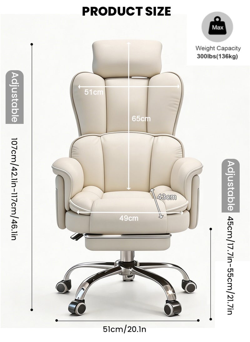 TAPIT Luxury Soft-Padded Gaming Chair - Swivel Office Chair for Home, Height-Adjustable Computer Desk Chair, Ergonomic Reclining Computer Chair with Headrest, Footrest & Side Storage Bag (White) - Image 3