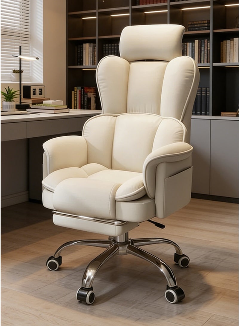 TAPIT Luxury Soft-Padded Gaming Chair - Swivel Office Chair for Home, Height-Adjustable Computer Desk Chair, Ergonomic Reclining Computer Chair with Headrest, Footrest & Side Storage Bag (White) - Image 1