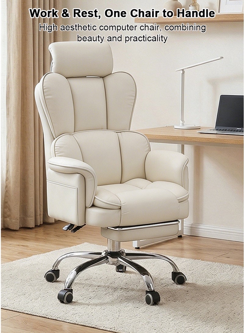 TAPIT Luxury Soft-Padded Gaming Chair - Swivel Office Chair for Home, Height-Adjustable Computer Desk Chair, Ergonomic Reclining Computer Chair with Headrest, Footrest & Side Storage Bag (White) - Image 2
