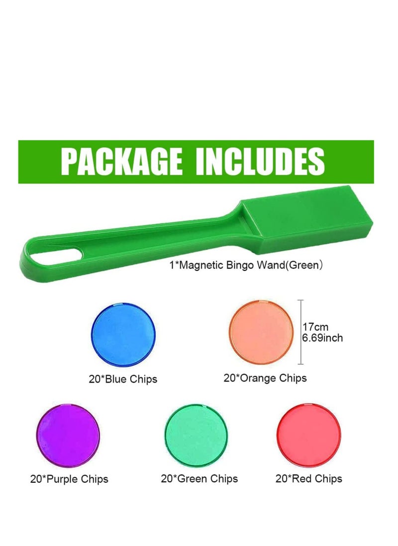 SYOSI - Magnetic Bingo Wand with Chips, 100 Metal Chips, 5 Color Metal Chips-for Large Group Games,Family Game Night, Sensory Bins,Counting and Sorting,Science& Educational Activities - Image 1