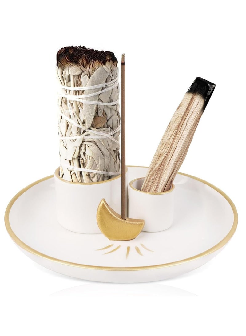 Oasisgalore 4-in-1 Incense Burner Holder, Burning Sage and Candle, Ceramic Incense Burner for Meditation Yoga Home Décor，5.9 Inch - Image 1