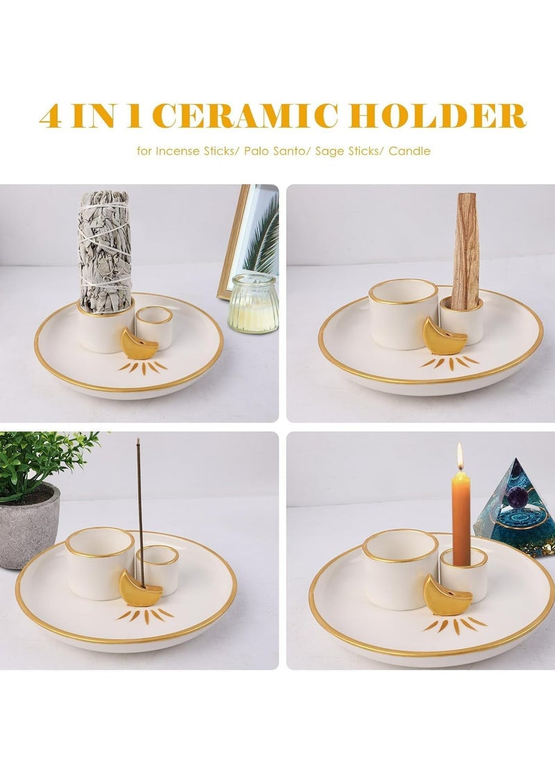 Oasisgalore 4-in-1 Incense Burner Holder, Burning Sage and Candle, Ceramic Incense Burner for Meditation Yoga Home Décor，5.9 Inch - Image 4