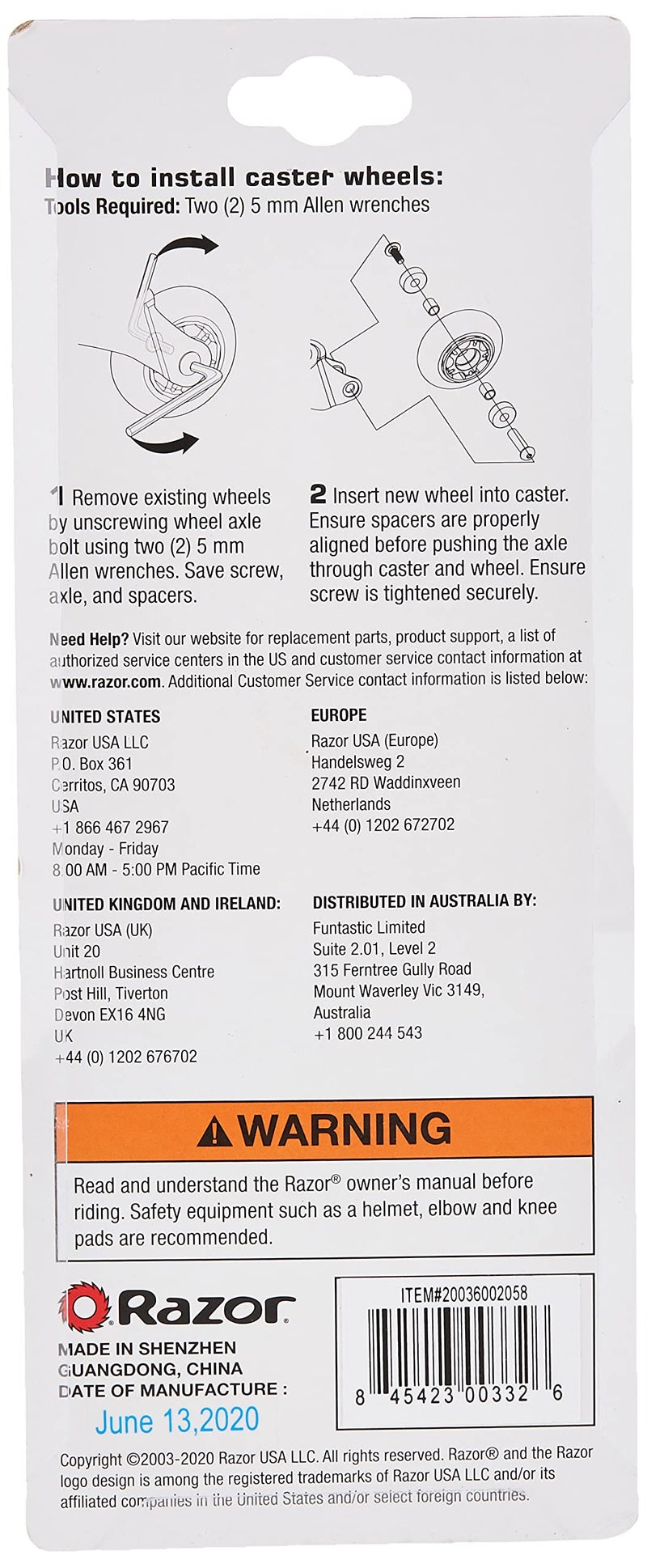 Razor PowerWing RipRider 360 Replacement Rear Wheels - Blue  64mm - Image 2