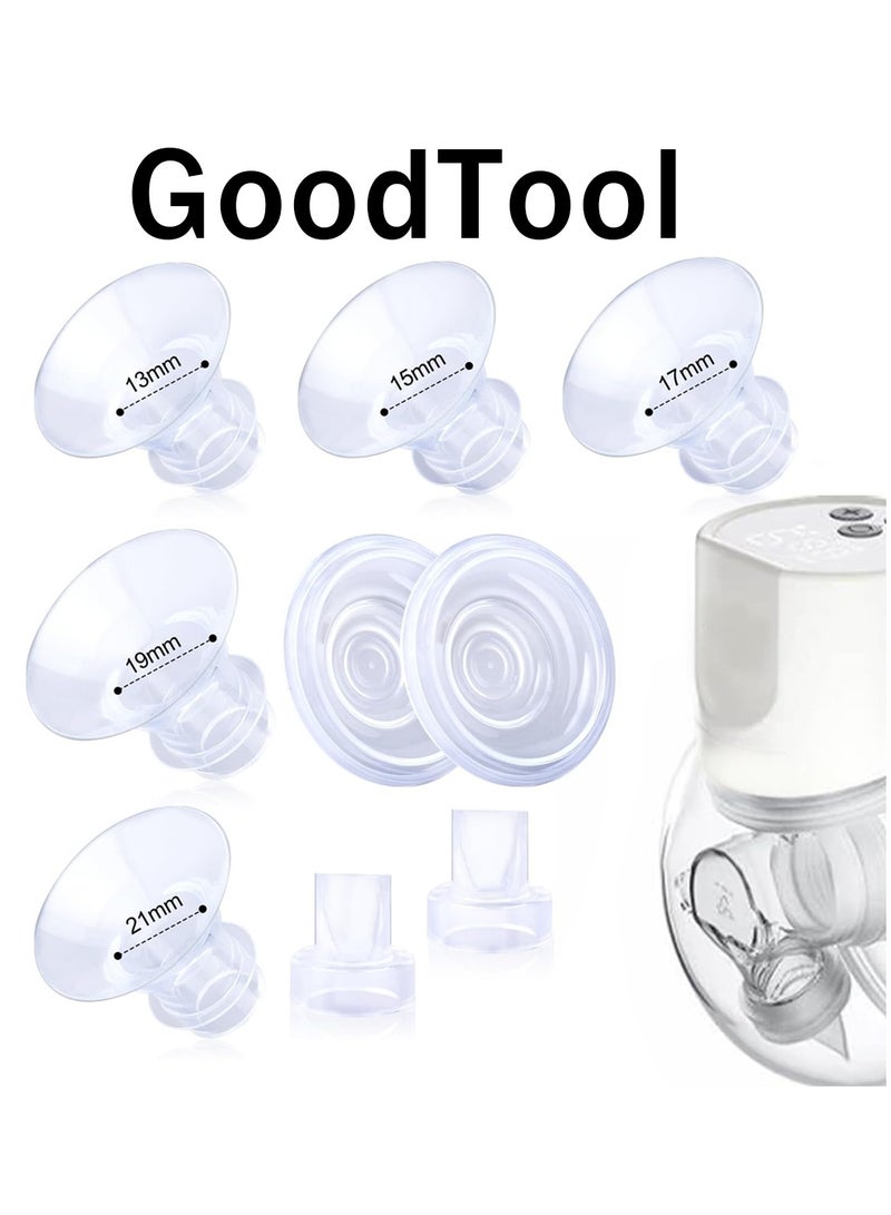 GoodTool 9 Pcs Wearable Breast Pump Accessories Silicone Breast Pump Cups Flange Insert 13/15/17/19/21mm With Duckbill Valve And Silicone Diaphragm Compatible With Momcozy S12 Pro/S9 Pro/S12/S9 - Image 1