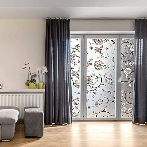 HAPPYMATES Window Privacy Film, Removable Frosted Glass Window Film for Bathroom, Opaque Static Cling Heat Control Door Sticker for Home Office (12 X 48 Inch, Black Daisy) - Image 3