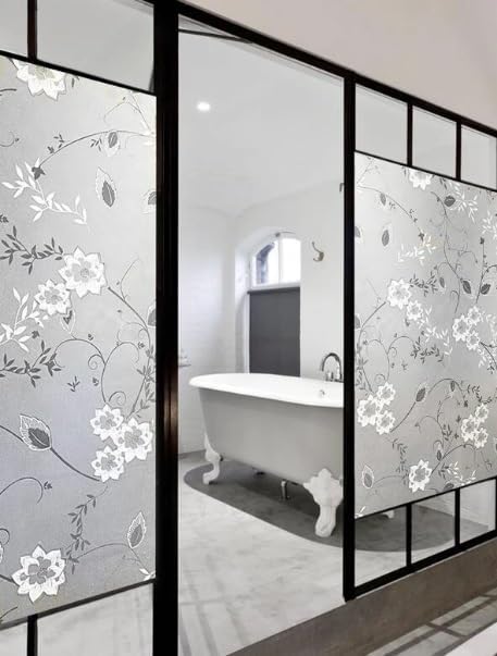 HAPPYMATES Window Privacy Film, Removable Frosted Glass Window Film for Bathroom, Opaque Static Cling Heat Control Door Sticker for Home Office (12 X 48 Inch, Black Daisy) - Image 5