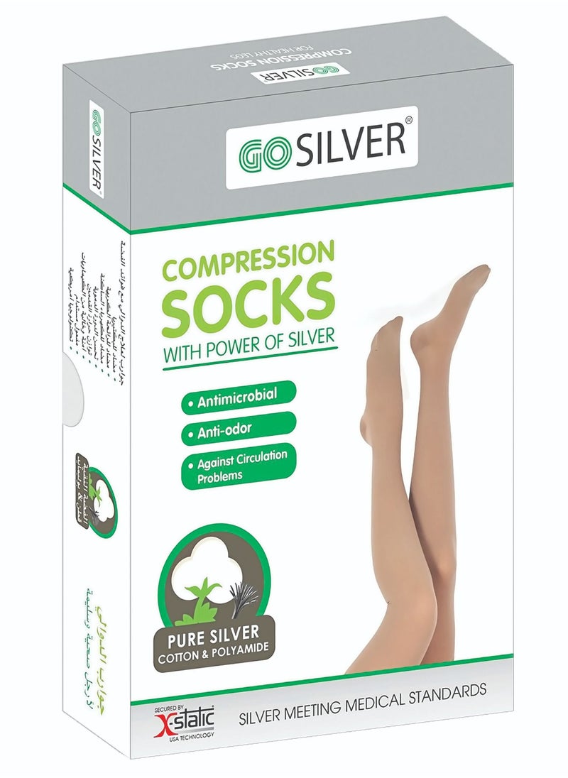 GO SILVER Maternity Panty Hose Compression Socks, Class 1 (18-21 Mmhg) Closed Toe Flesh  - Image 1