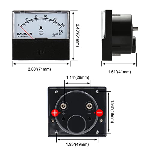 Baomain DH-670 DC 100A Analog Amp Panel Meter Current Ammeter with 75mV Shunt - Image 5