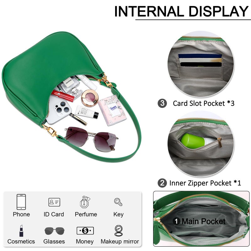 KKXIU Shoulder Bag for Women Cute Hobo Purses and Handbags Retro Clutch Underarm Purse(Green) - Image 3