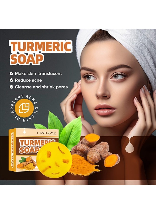 Lanthome Turmeric Soap-Dark Spot Removing Soap, Face and Body Turmeric Soap, Whitening Turmeric Soap for Acne and Dark Spots,  Acne Facial Turmeric Acid Soap  - Image 2