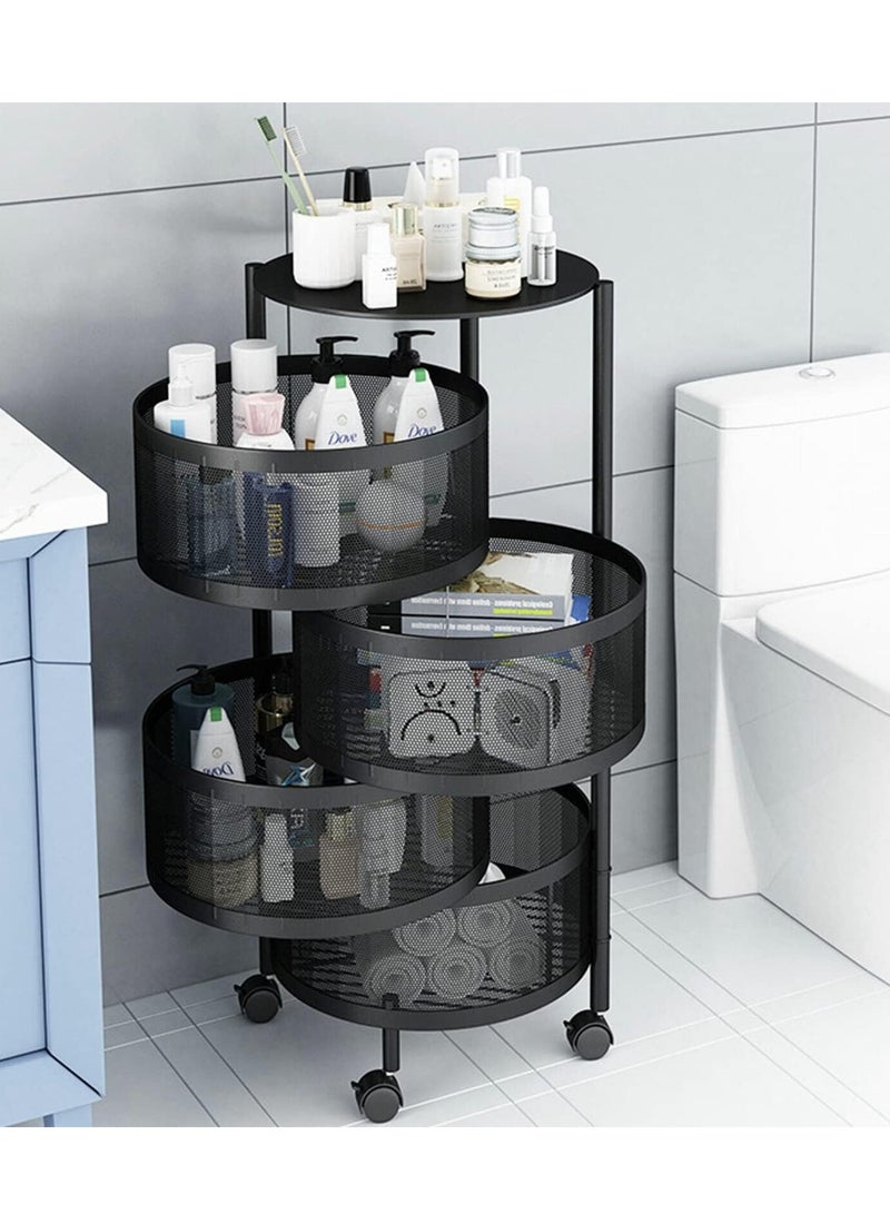 Rotating Storage Rack Shelves 4 Tier Round Rotating Vegetable Rack Fruit Basket Storage Trolley Rotating Storage Shelves for Kitchen Grocery Corns Potatoes(Black)  - Image 1