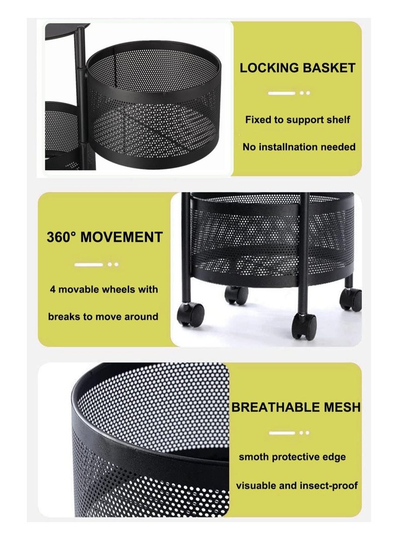 Rotating Storage Rack Shelves 4 Tier Round Rotating Vegetable Rack Fruit Basket Storage Trolley Rotating Storage Shelves for Kitchen Grocery Corns Potatoes(Black)  - Image 4