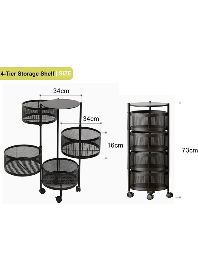 Rotating Storage Rack Shelves 4 Tier Round Rotating Vegetable Rack Fruit Basket Storage Trolley Rotating Storage Shelves for Kitchen Grocery Corns Potatoes(Black)  - Image 5