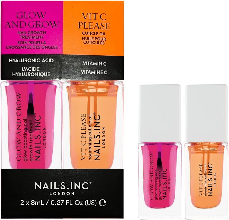 NailsINC Mini Nail Treatment Duo Includes Glow and Grow Nail Growth Treatment and Vit C Please Nourishing Cuticle Oil With Active Skincare Ingredients to Promote Nail Health Cruelty Free Vegan