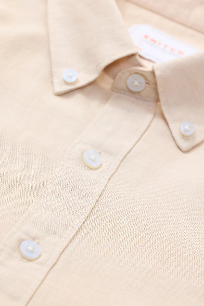 SNITCH Beige Solid Long Sleeve Slim Fit Shirt