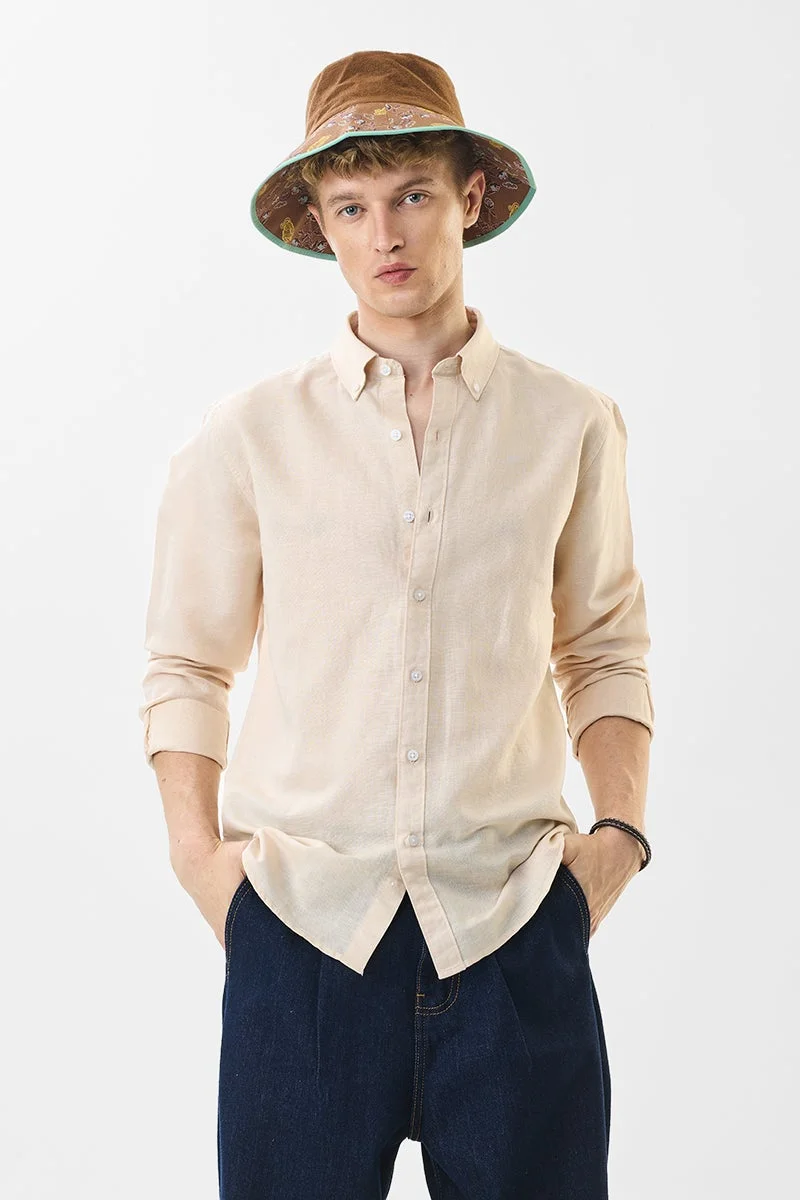 SNITCH Beige Solid Long Sleeve Slim Fit Shirt