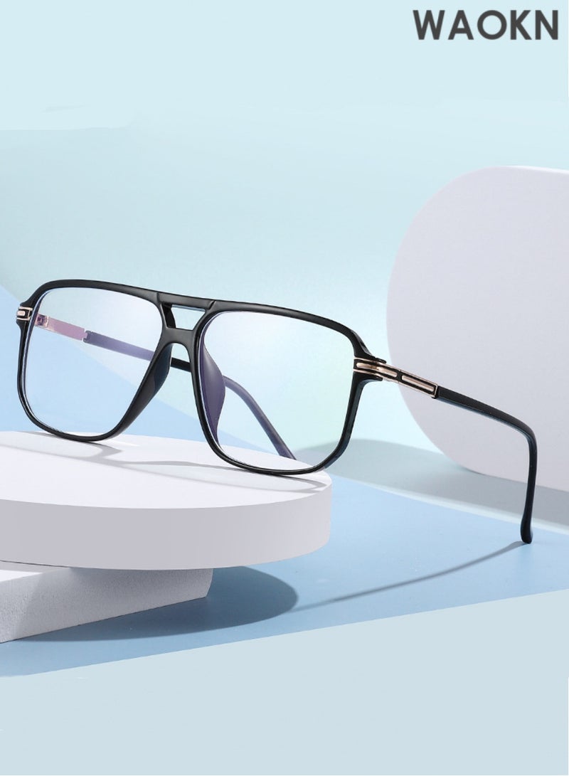 WAOKN Fashion Classic Eye Glasses Frames for Men Vintage Plastic Glasses Frame Unisex .Classic Square Blue Light Blocking Glasses Anti Blue Ray TR90 Frame Eyewear. Aviator Glasses Anti Eye Strain Computer Readers Oversized Blue Light Blocking Flat Light Mirror Eyeglasses. - Image 2