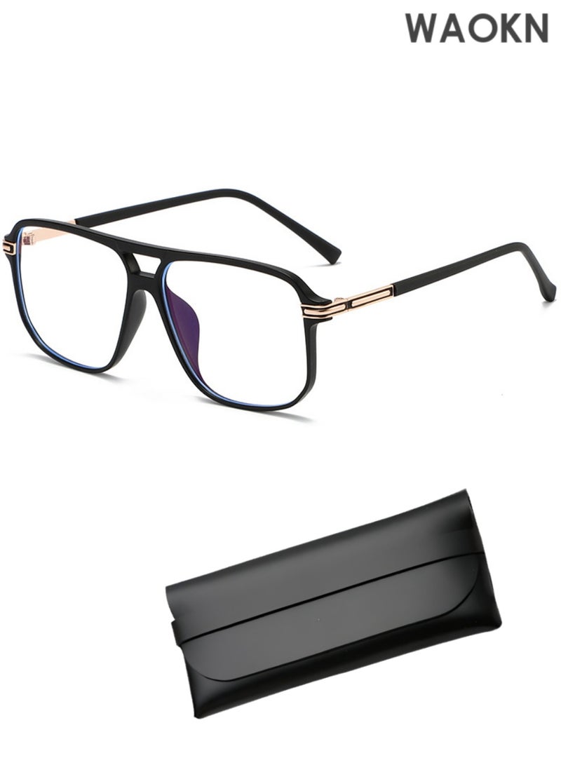 WAOKN Fashion Classic Eye Glasses Frames for Men Vintage Plastic Glasses Frame Unisex .Classic Square Blue Light Blocking Glasses Anti Blue Ray TR90 Frame Eyewear. Aviator Glasses Anti Eye Strain Computer Readers Oversized Blue Light Blocking Flat Light Mirror Eyeglasses. - Image 1