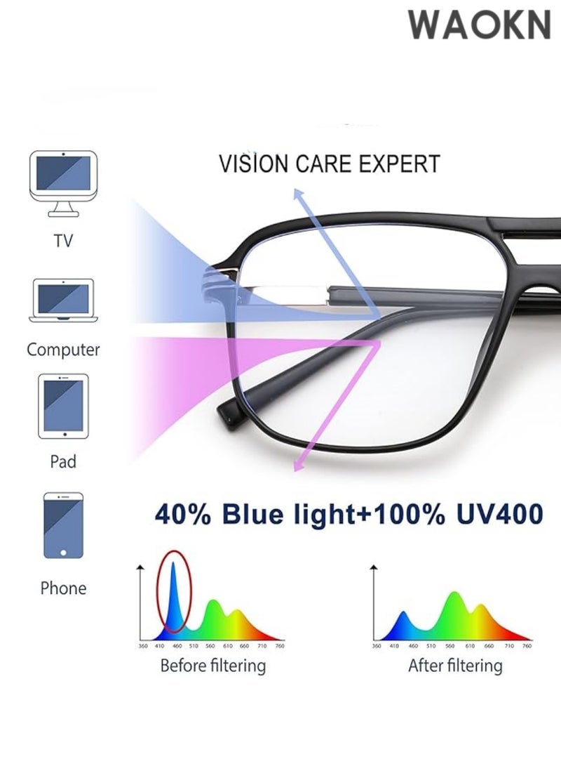 WAOKN Fashion Classic Eye Glasses Frames for Men Vintage Plastic Glasses Frame Unisex .Classic Square Blue Light Blocking Glasses Anti Blue Ray TR90 Frame Eyewear. Aviator Glasses Anti Eye Strain Computer Readers Oversized Blue Light Blocking Flat Light Mirror Eyeglasses. - Image 4