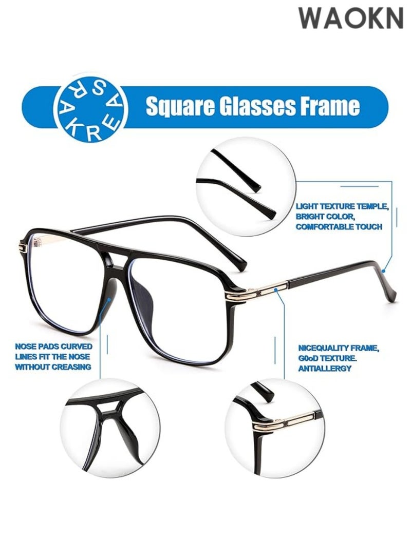 WAOKN Fashion Classic Eye Glasses Frames for Men Vintage Plastic Glasses Frame Unisex .Classic Square Blue Light Blocking Glasses Anti Blue Ray TR90 Frame Eyewear. Aviator Glasses Anti Eye Strain Computer Readers Oversized Blue Light Blocking Flat Light Mirror Eyeglasses. - Image 5