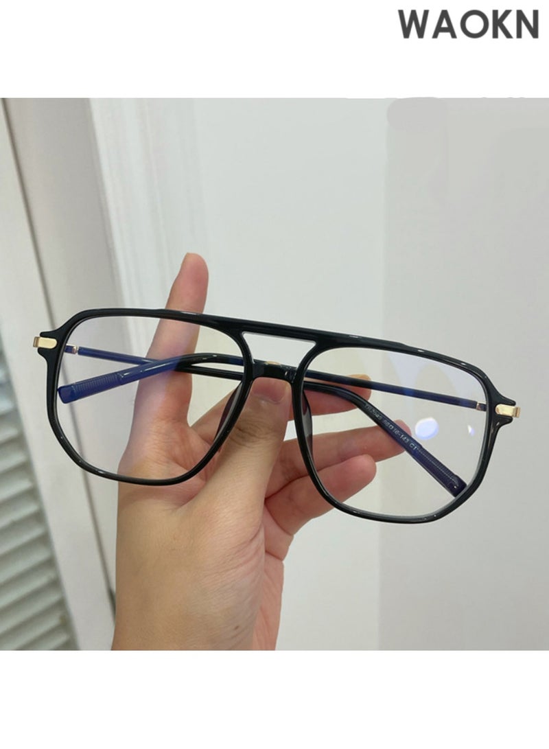 WAOKN Fashion Classic Eye Glasses Frames for Men Vintage Plastic Glasses Frame Unisex .Classic Square Blue Light Blocking Glasses Anti Blue Ray TR90 Frame Eyewear. Aviator Glasses Anti Eye Strain Computer Readers Oversized Blue Light Blocking Flat Light Mirror Eyeglasses. - Image 3