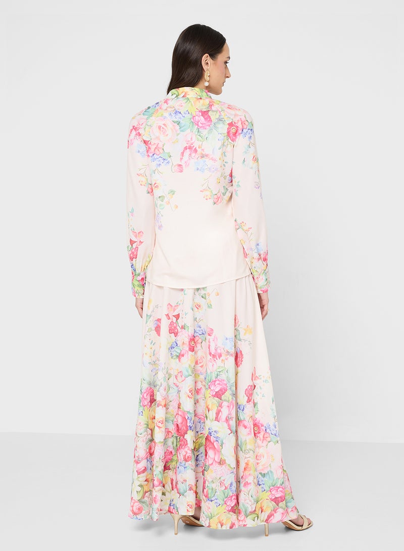 خزانة طقم بلوزة وتنورة بطبعة زهور - Image 2