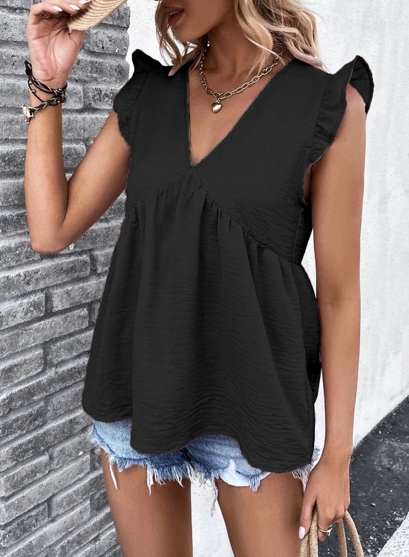YUNIQEE Black Plain/Basic Cap Sleeve Top  - Image 2