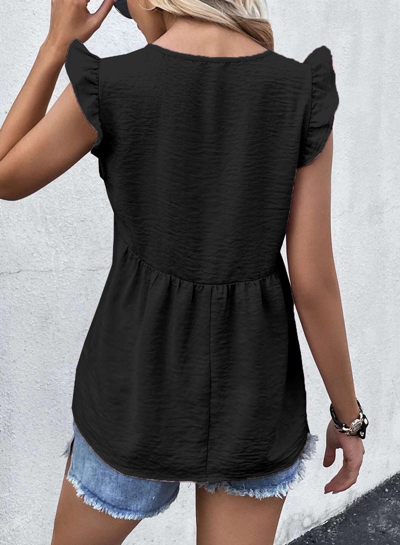 YUNIQEE Black Plain/Basic Cap Sleeve Top  - Image 4