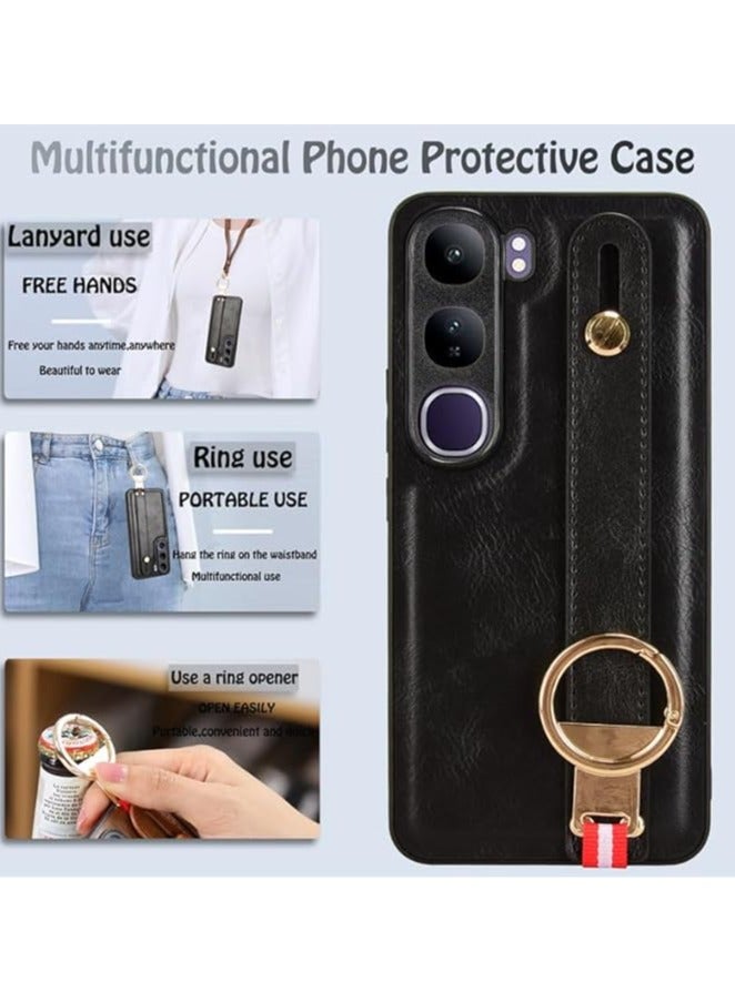 general Compatible with VIVO V40 Lite 5G Case with Ring Holder & Hand Straps & Neck Straps, Scratch-Resistant Skin-Friendly Leather Protective Cover Case - Image 2