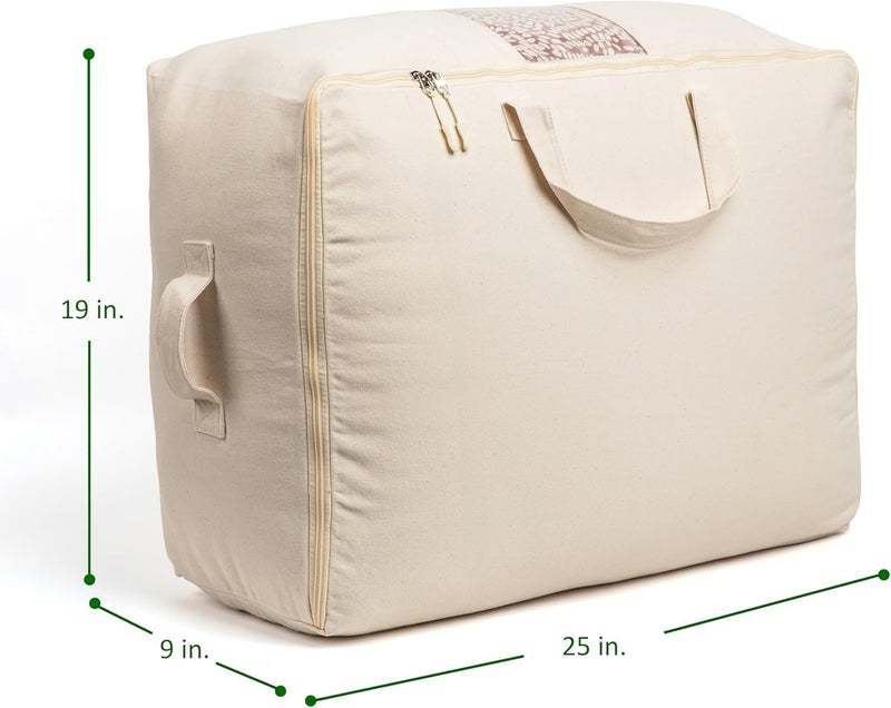 GROFFY Extra Large Storage Box Soft Canvas Storage Bags with Zipper 4-Carrying Handles and Window 25x19x9 inch Bag for Blankets Pillows,Woman Dresses,Sarees,Lehengas for Wardrobe Organizer (PACK OF 2) - Image 2