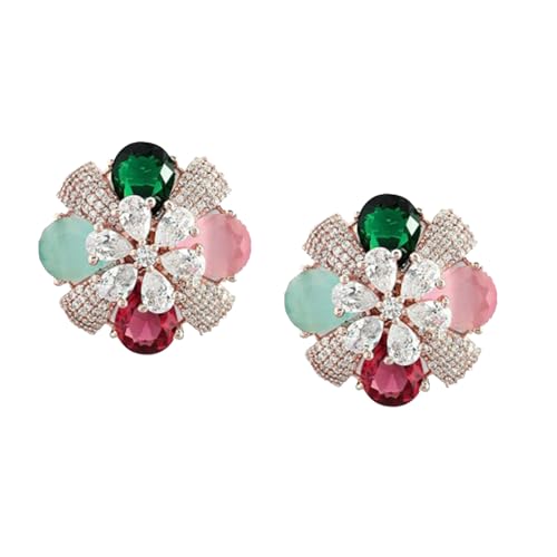 Rubans Rhodium Plated Crystal Emerald Green & Cubic Zirconia Studded Peacock Design Stud Earrings for Women & Girls – Perfect for Weddings & Special Occasions - Image 1