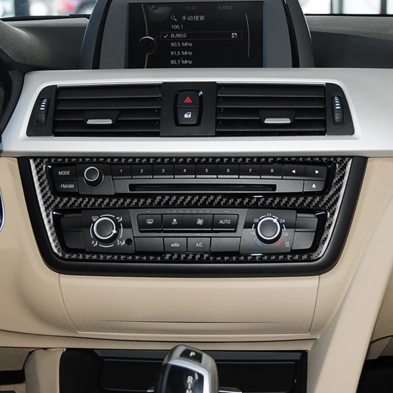 إطار لوحة الكونسول الوسطي و AC و CD من ألياف الكربون الحقيقية الناعمة لسيارات BMW الفئة الثالثة F30 F34 320i M3 F80 2014-2018 - Image 4