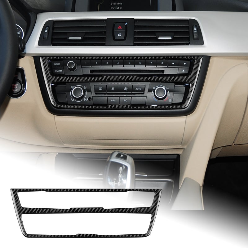 إطار لوحة الكونسول الوسطي و AC و CD من ألياف الكربون الحقيقية الناعمة لسيارات BMW الفئة الثالثة F30 F34 320i M3 F80 2014-2018 - Image 2