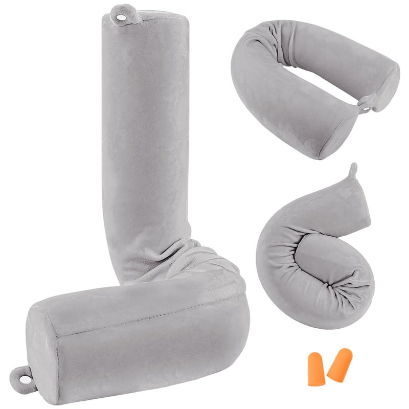 PG6 Twist Memory Foam Travel Pillow for Neck Chin Lumbar and Leg Supportfor Travling on Airplane Train Bus or at HomeAdjustable Bendable Roll Pillow with Washable Soft Cover - Image 1