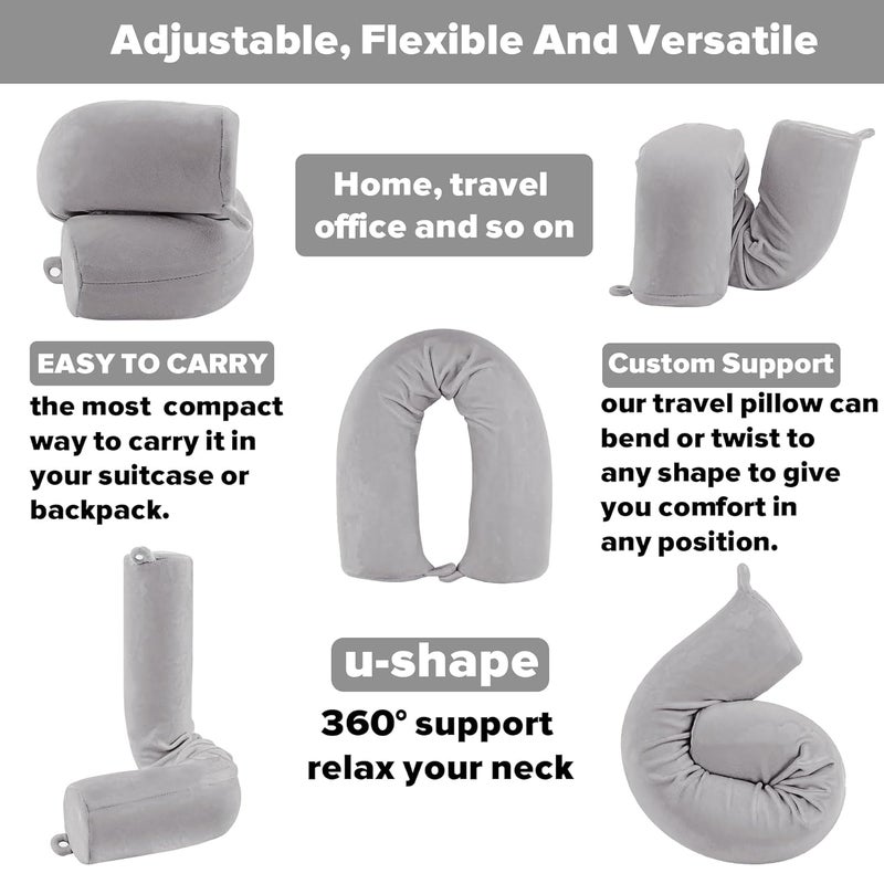 PG6 Twist Memory Foam Travel Pillow for Neck Chin Lumbar and Leg Supportfor Travling on Airplane Train Bus or at HomeAdjustable Bendable Roll Pillow with Washable Soft Cover - Image 3