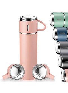 500ml Stainless Steel Vacuum Thermos Flask with Silicone Handle & Insulated Water Bottle – Set of 2 Stainless Steel Cups for Hot & Cold Beverages, Outdoor Travel, Gift Box (2 Pack, Pink)