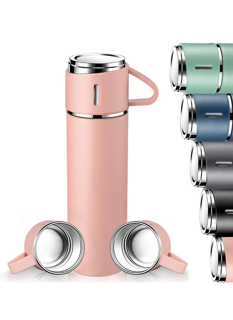 ELTRAZONE - 500ml Stainless Steel Vacuum Thermos Flask with Silicone Handle & Insulated Water Bottle – Set of 2 Stainless Steel Cups for Hot & Cold Beverages, Outdoor Travel, Gift Box (2 Pack, Pink) - Image 1
