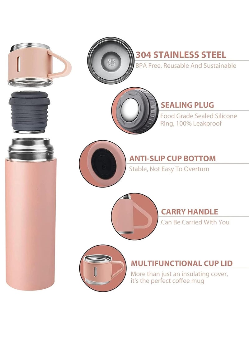 ELTRAZONE - 500ml Stainless Steel Vacuum Thermos Flask with Silicone Handle & Insulated Water Bottle – Set of 2 Stainless Steel Cups for Hot & Cold Beverages, Outdoor Travel, Gift Box (2 Pack, Pink) - Image 1