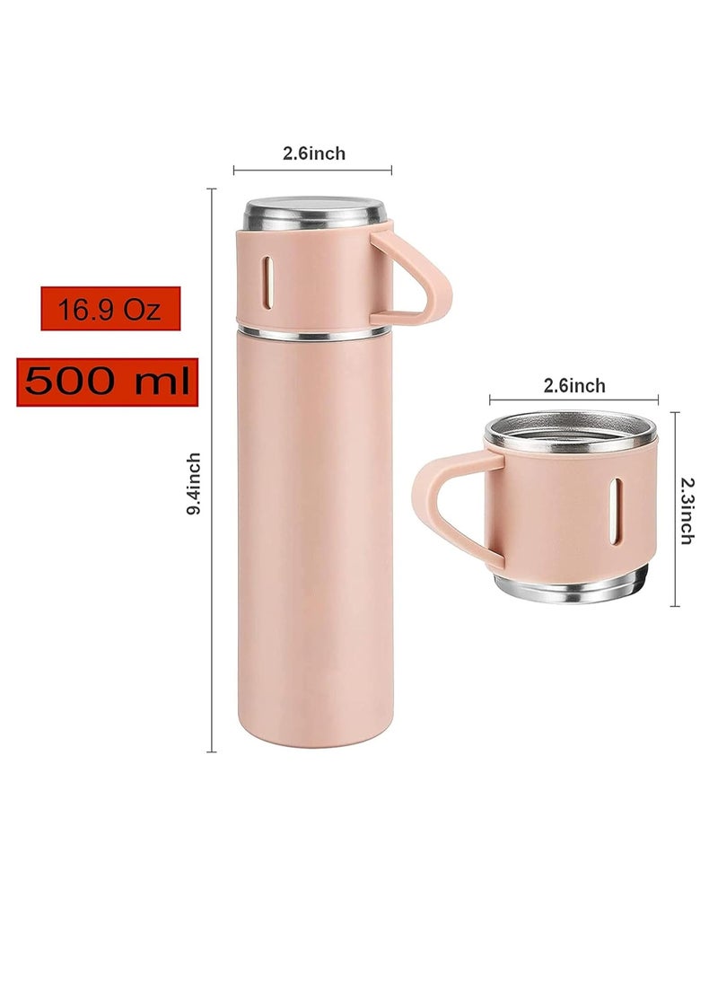 ELTRAZONE - 500ml Stainless Steel Vacuum Thermos Flask with Silicone Handle & Insulated Water Bottle – Set of 2 Stainless Steel Cups for Hot & Cold Beverages, Outdoor Travel, Gift Box (2 Pack, Pink) - Image 1