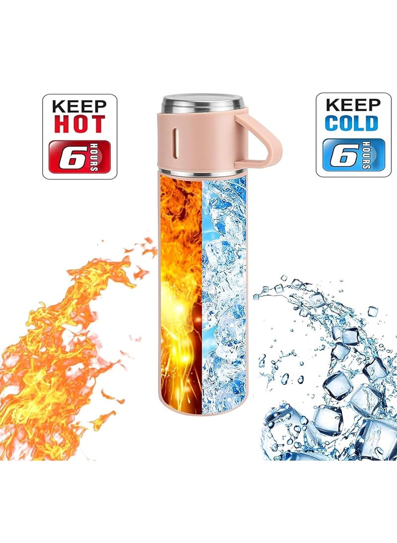 ELTRAZONE - 500ml Stainless Steel Vacuum Thermos Flask with Silicone Handle & Insulated Water Bottle – Set of 2 Stainless Steel Cups for Hot & Cold Beverages, Outdoor Travel, Gift Box (2 Pack, Pink) - Image 1