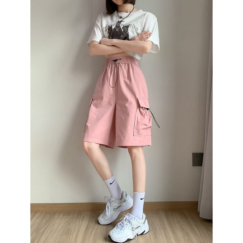 Dopamine Japanese Style New Over-the-Knee Shorts Loose All-match Casual Wide-leg Shorts Bf Street Overalls for Men and Women lotus root starch 