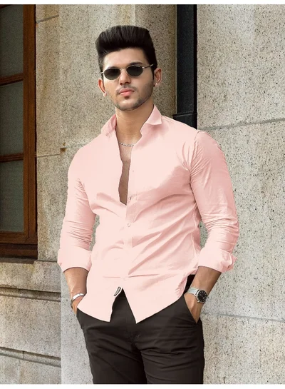 بيونغ قمصان قطنية سادة وردي فاتح من بيونج