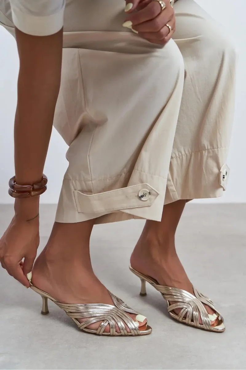 Nisantasi Shoes Rosie Toe Detail Caged Heel Mule — Gold Light