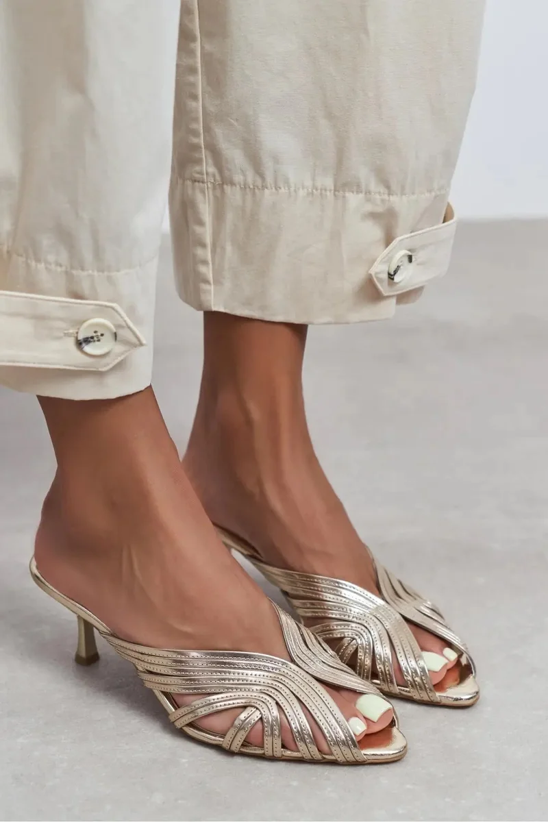 Nisantasi Shoes Rosie Toe Detail Caged Heel Mule — Gold Light