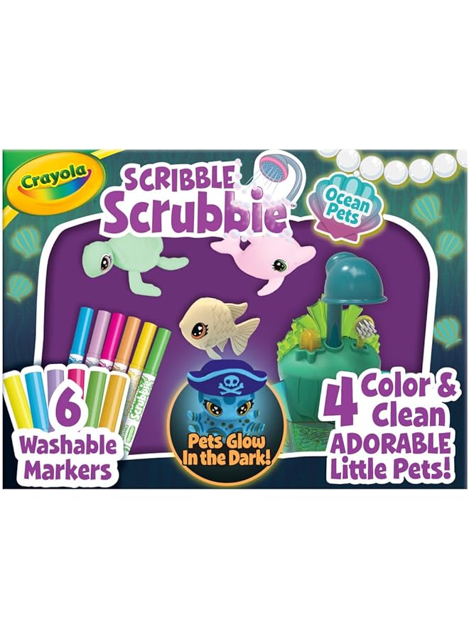 كرايولا ألعاب الحيوانات البحرية المتوهجة من Scribble Scrubbie Glow Lagoon Pets هدايا للأولاد والبنات من سن 3 سنوات فما فوق - Image 1