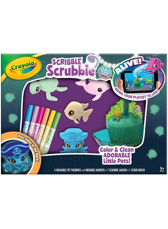 كرايولا ألعاب الحيوانات البحرية المتوهجة من Scribble Scrubbie Glow Lagoon Pets هدايا للأولاد والبنات من سن 3 سنوات فما فوق - Image 2