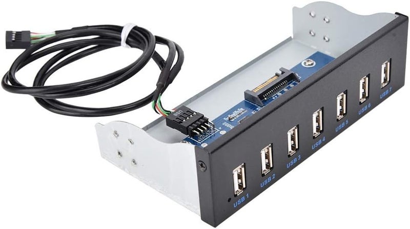 كلاراكو موزع USB 2.0، لوحة معدنية أمامية داخلية، 5.25 بوصة، موزع USB بـ 7 منافذ، لوحة توصيل USB 2.0 من 9 دبابيس إلى 6 منافذ، مناسب لأجهزة الكمبيوتر مقاس 5.25 بوصة، الماسحات الضوئية، والآلات الكاتبة. - Image 1