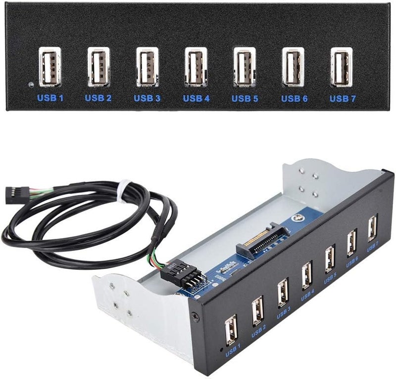 كلاراكو موزع USB 2.0، لوحة معدنية أمامية داخلية، 5.25 بوصة، موزع USB بـ 7 منافذ، لوحة توصيل USB 2.0 من 9 دبابيس إلى 6 منافذ، مناسب لأجهزة الكمبيوتر مقاس 5.25 بوصة، الماسحات الضوئية، والآلات الكاتبة. - Image 3